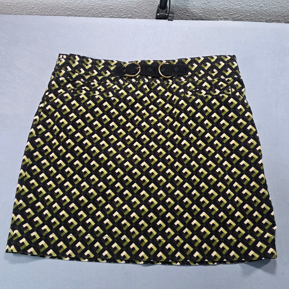 Ann Taylor LOFT Green Geometric Corduroy Mini Skirt Size 8 D-Ring Belted Cotton